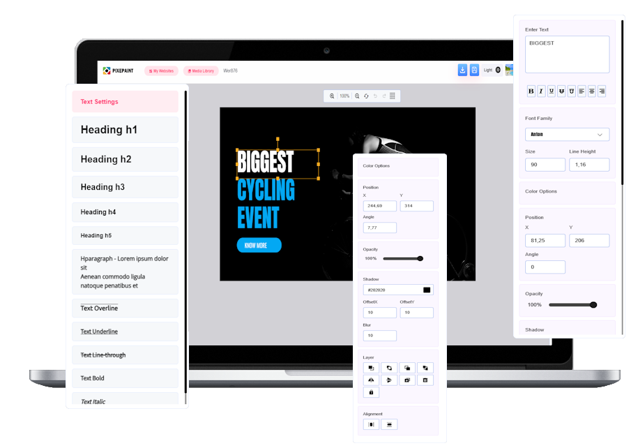 Muestra de herramientas de edición de tipografía